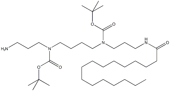 N2,N3-Bis-(t-butyloxycarbonyl)-N4-palmitoyl-1,5,10,14-tetra-aza-quatrodecan Struktur