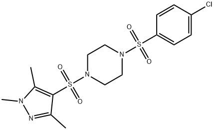 1-(4-chlorophenyl)sulfonyl-4-(1,3,5-trimethylpyrazol-4-yl)sulfonylpiperazine Struktur