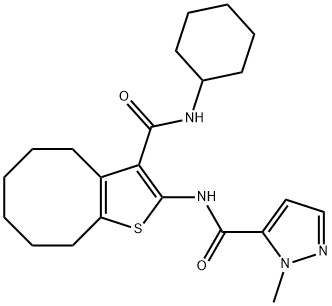 N-[3-(cyclohexylcarbamoyl)-4,5,6,7,8,9-hexahydrocycloocta[b]thiophen-2-yl]-2-methylpyrazole-3-carboxamide Struktur