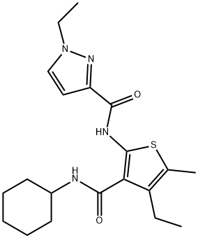 N-[3-(cyclohexylcarbamoyl)-4-ethyl-5-methylthiophen-2-yl]-1-ethylpyrazole-3-carboxamide Struktur