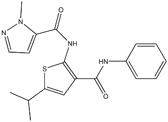 2-methyl-N-[3-(phenylcarbamoyl)-5-propan-2-ylthiophen-2-yl]pyrazole-3-carboxamide Struktur