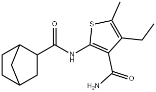 2-(bicyclo[2.2.1]heptane-3-carbonylamino)-4-ethyl-5-methylthiophene-3-carboxamide Struktur