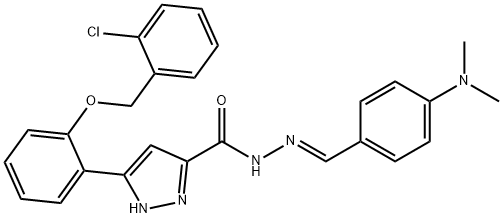 3-[2-[(2-chlorophenyl)methoxy]phenyl]-N-[(E)-[4-(dimethylamino)phenyl]methylideneamino]-1H-pyrazole-5-carboxamide Struktur