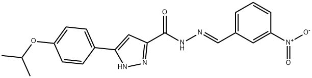 N-[(E)-(3-nitrophenyl)methylideneamino]-3-(4-propan-2-yloxyphenyl)-1H-pyrazole-5-carboxamide Struktur