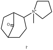 4-(1-methylpyrrolidin-1-ium-1-yl)bicyclo[3.2.1]octan-8-one iodide Struktur