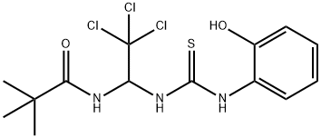 2,2-dimethyl-N-[2,2,2-trichloro-1-[(2-hydroxyphenyl)carbamothioylamino]ethyl]propanamide Struktur