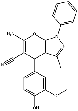 6-amino-4-(4-hydroxy-3-methoxyphenyl)-3-methyl-1-phenyl-4H-pyrano[2,3-c]pyrazole-5-carbonitrile Struktur