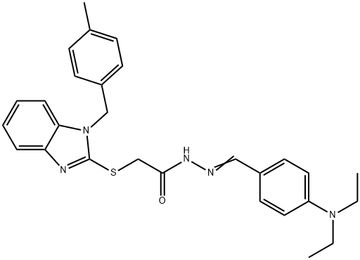 N-[(E)-[4-(diethylamino)phenyl]methylideneamino]-2-[1-[(4-methylphenyl)methyl]benzimidazol-2-yl]sulfanylacetamide Struktur