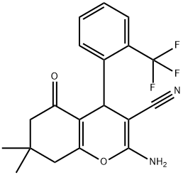 2-amino-7,7-dimethyl-5-oxo-4-[2-(trifluoromethyl)phenyl]-6,8-dihydro-4H-chromene-3-carbonitrile Struktur