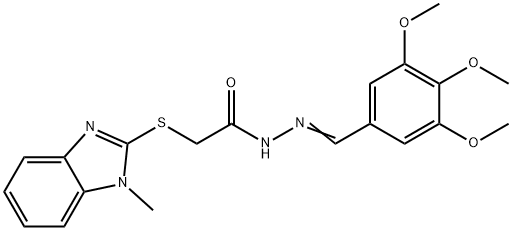 2-(1-methylbenzimidazol-2-yl)sulfanyl-N-[(E)-(3,4,5-trimethoxyphenyl)methylideneamino]acetamide Struktur