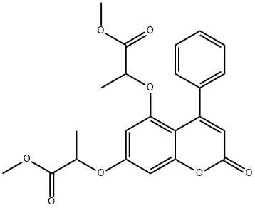 methyl 2-[5-(1-methoxy-1-oxopropan-2-yl)oxy-2-oxo-4-phenylchromen-7-yl]oxypropanoate Struktur