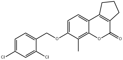 7-[(2,4-dichlorophenyl)methoxy]-6-methyl-2,3-dihydro-1H-cyclopenta[c]chromen-4-one Struktur