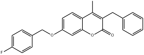 3-benzyl-7-[(4-fluorophenyl)methoxy]-4-methylchromen-2-one Struktur