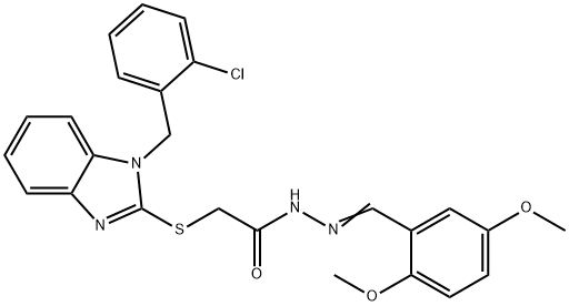 2-[1-[(2-chlorophenyl)methyl]benzimidazol-2-yl]sulfanyl-N-[(E)-(2,5-dimethoxyphenyl)methylideneamino]acetamide Struktur