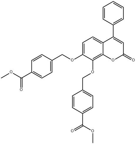 methyl 4-[[8-[(4-methoxycarbonylphenyl)methoxy]-2-oxo-4-phenylchromen-7-yl]oxymethyl]benzoate Struktur