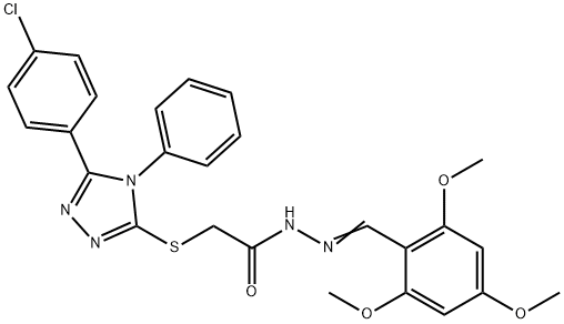 2-[[5-(4-chlorophenyl)-4-phenyl-1,2,4-triazol-3-yl]sulfanyl]-N-[(E)-(2,4,6-trimethoxyphenyl)methylideneamino]acetamide Struktur