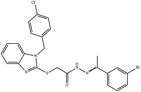 N-[(Z)-1-(3-bromophenyl)ethylideneamino]-2-[1-[(4-chlorophenyl)methyl]benzimidazol-2-yl]sulfanylacetamide Struktur