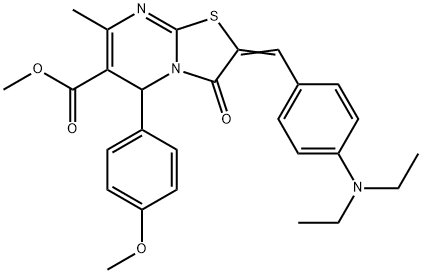 methyl (2E)-2-[[4-(diethylamino)phenyl]methylidene]-5-(4-methoxyphenyl)-7-methyl-3-oxo-5H-[1,3]thiazolo[3,2-a]pyrimidine-6-carboxylate Struktur