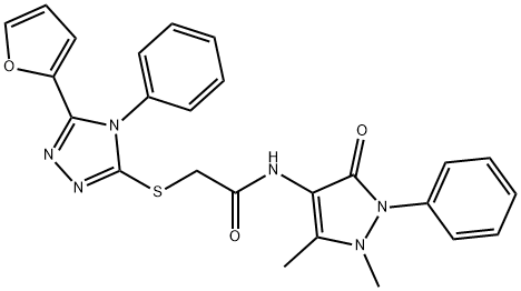 N-(1,5-dimethyl-3-oxo-2-phenylpyrazol-4-yl)-2-[[5-(furan-2-yl)-4-phenyl-1,2,4-triazol-3-yl]sulfanyl]acetamide Struktur