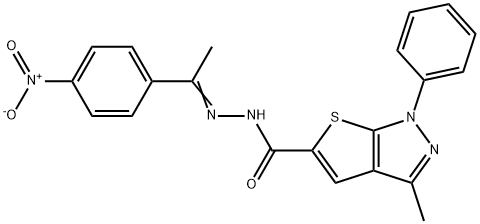 3-methyl-N-[(E)-1-(4-nitrophenyl)ethylideneamino]-1-phenylthieno[2,3-c]pyrazole-5-carboxamide Struktur