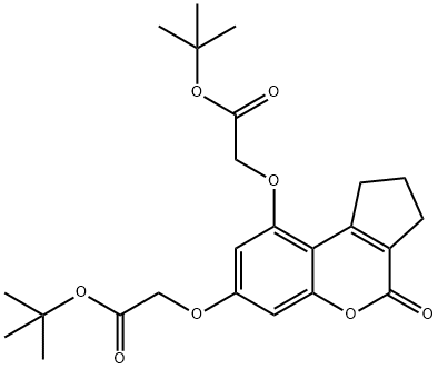 tert-butyl 2-[[9-[2-[(2-methylpropan-2-yl)oxy]-2-oxoethoxy]-4-oxo-2,3-dihydro-1H-cyclopenta[c]chromen-7-yl]oxy]acetate Struktur