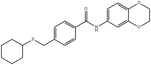 4-(cyclohexylsulfanylmethyl)-N-(2,3-dihydro-1,4-benzodioxin-6-yl)benzamide Struktur