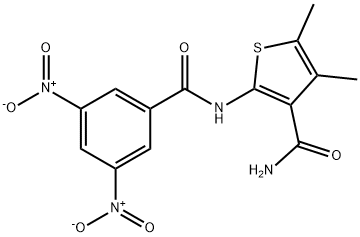 2-[(3,5-dinitrobenzoyl)amino]-4,5-dimethylthiophene-3-carboxamide Struktur