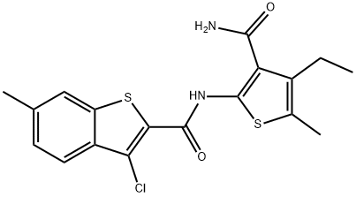 N-(3-carbamoyl-4-ethyl-5-methylthiophen-2-yl)-3-chloro-6-methyl-1-benzothiophene-2-carboxamide Struktur