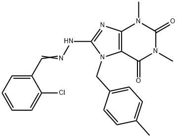 8-[(2E)-2-[(2-chlorophenyl)methylidene]hydrazinyl]-1,3-dimethyl-7-[(4-methylphenyl)methyl]purine-2,6-dione Struktur