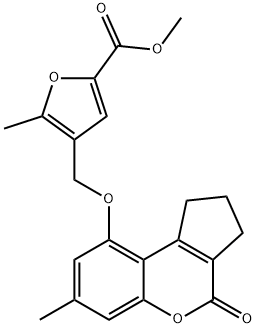 methyl 5-methyl-4-[(7-methyl-4-oxo-2,3-dihydro-1H-cyclopenta[c]chromen-9-yl)oxymethyl]furan-2-carboxylate Struktur