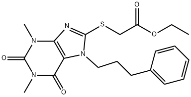 ethyl 2-[1,3-dimethyl-2,6-dioxo-7-(3-phenylpropyl)purin-8-yl]sulfanylacetate Struktur