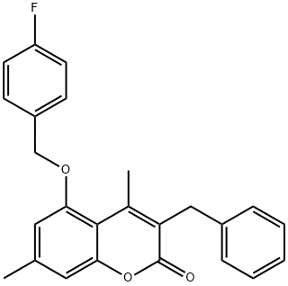 3-benzyl-5-[(4-fluorophenyl)methoxy]-4,7-dimethylchromen-2-one Struktur