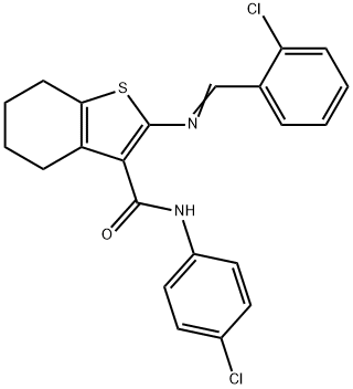 N-(4-chlorophenyl)-2-[(E)-(2-chlorophenyl)methylideneamino]-4,5,6,7-tetrahydro-1-benzothiophene-3-carboxamide Struktur