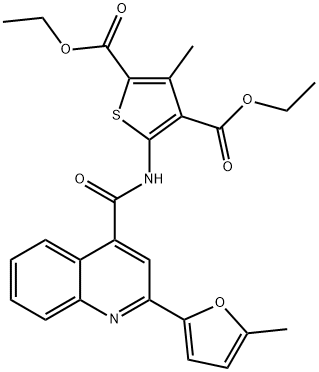 diethyl 3-methyl-5-[[2-(5-methylfuran-2-yl)quinoline-4-carbonyl]amino]thiophene-2,4-dicarboxylate Struktur