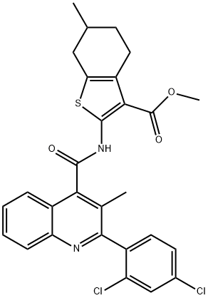 methyl 2-[[2-(2,4-dichlorophenyl)-3-methylquinoline-4-carbonyl]amino]-6-methyl-4,5,6,7-tetrahydro-1-benzothiophene-3-carboxylate Struktur