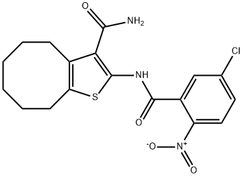 2-[(5-chloro-2-nitrobenzoyl)amino]-4,5,6,7,8,9-hexahydrocycloocta[b]thiophene-3-carboxamide Struktur