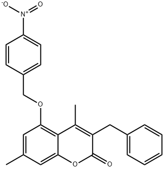 3-benzyl-4,7-dimethyl-5-[(4-nitrophenyl)methoxy]chromen-2-one Struktur