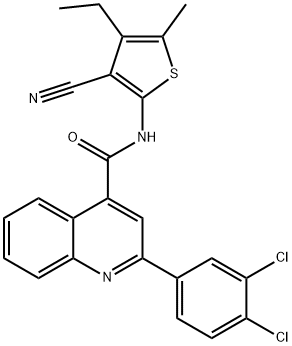 N-(3-cyano-4-ethyl-5-methylthiophen-2-yl)-2-(3,4-dichlorophenyl)quinoline-4-carboxamide Struktur