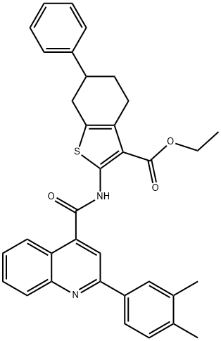 ethyl 2-[[2-(3,4-dimethylphenyl)quinoline-4-carbonyl]amino]-6-phenyl-4,5,6,7-tetrahydro-1-benzothiophene-3-carboxylate Struktur