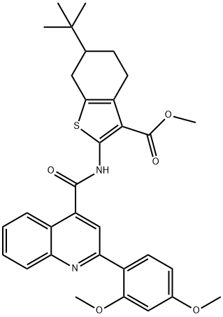 methyl 6-tert-butyl-2-[[2-(2,4-dimethoxyphenyl)quinoline-4-carbonyl]amino]-4,5,6,7-tetrahydro-1-benzothiophene-3-carboxylate Struktur