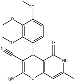 2-amino-7-methyl-5-oxo-4-(2,3,4-trimethoxyphenyl)-4,6-dihydropyrano[3,2-c]pyridine-3-carbonitrile Struktur