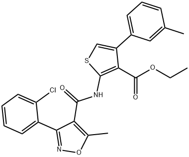 ethyl 2-[[3-(2-chlorophenyl)-5-methyl-1,2-oxazole-4-carbonyl]amino]-4-(3-methylphenyl)thiophene-3-carboxylate Struktur