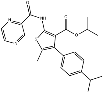 propan-2-yl 5-methyl-4-(4-propan-2-ylphenyl)-2-(pyrazine-2-carbonylamino)thiophene-3-carboxylate Struktur