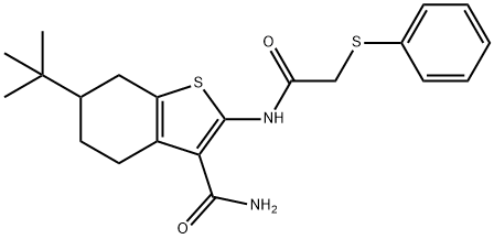 6-tert-butyl-2-[(2-phenylsulfanylacetyl)amino]-4,5,6,7-tetrahydro-1-benzothiophene-3-carboxamide Struktur