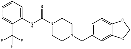 4-(1,3-benzodioxol-5-ylmethyl)-N-[2-(trifluoromethyl)phenyl]piperazine-1-carbothioamide Struktur