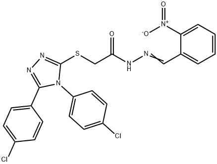 2-[[4,5-bis(4-chlorophenyl)-1,2,4-triazol-3-yl]sulfanyl]-N-[(Z)-(2-nitrophenyl)methylideneamino]acetamide Struktur