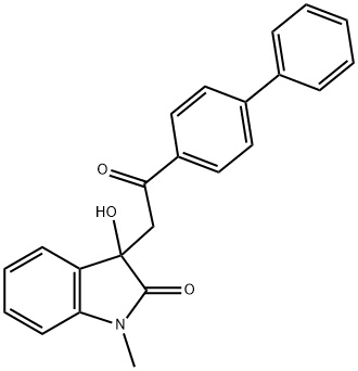 3-hydroxy-1-methyl-3-[2-oxo-2-(4-phenylphenyl)ethyl]indol-2-one Struktur