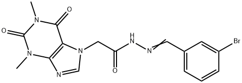 N-[(E)-(3-bromophenyl)methylideneamino]-2-(1,3-dimethyl-2,6-dioxopurin-7-yl)acetamide Struktur