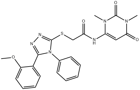 N-(1,3-dimethyl-2,6-dioxopyrimidin-4-yl)-2-[[5-(2-methoxyphenyl)-4-phenyl-1,2,4-triazol-3-yl]sulfanyl]acetamide Struktur