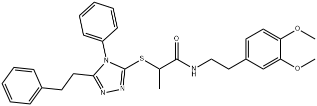 N-[2-(3,4-dimethoxyphenyl)ethyl]-2-[[4-phenyl-5-(2-phenylethyl)-1,2,4-triazol-3-yl]sulfanyl]propanamide Struktur